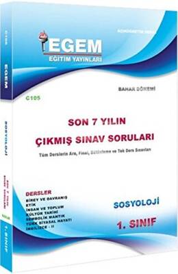 Egem Eğitim Yayınları 1. Sınıf Sosyoloji Bahar Dönemi Çıkmış Sınav Soruları 2012-2018 2. Yarıyıl - 1