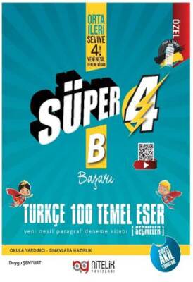 4. Sınıf Süper 4 Türkçe 100 Temel Eser B Yeni Nesil Paragraf Deneme Kitabı - 1