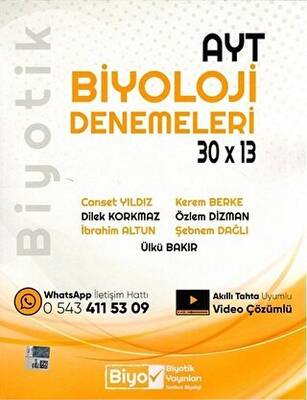 Biyotik Yayınları YKS AYT Biyoloji Deneme 30x13 Video Çözümlü - 1